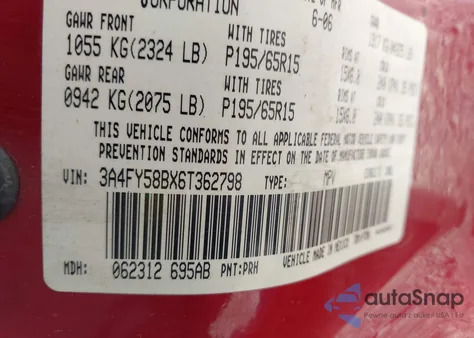 2006 Chrysler Pt Cruiser Touring from USA, damaged, VIN 3A4FY58BX6T362798